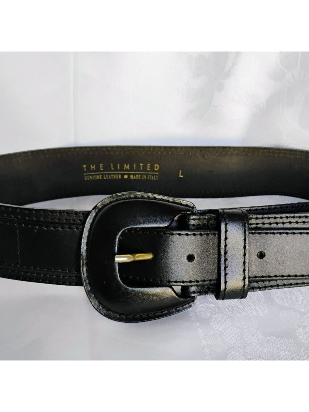 Wide Black Leather Belt Made In Italy by The Limited Size L Vintage 80s 90s